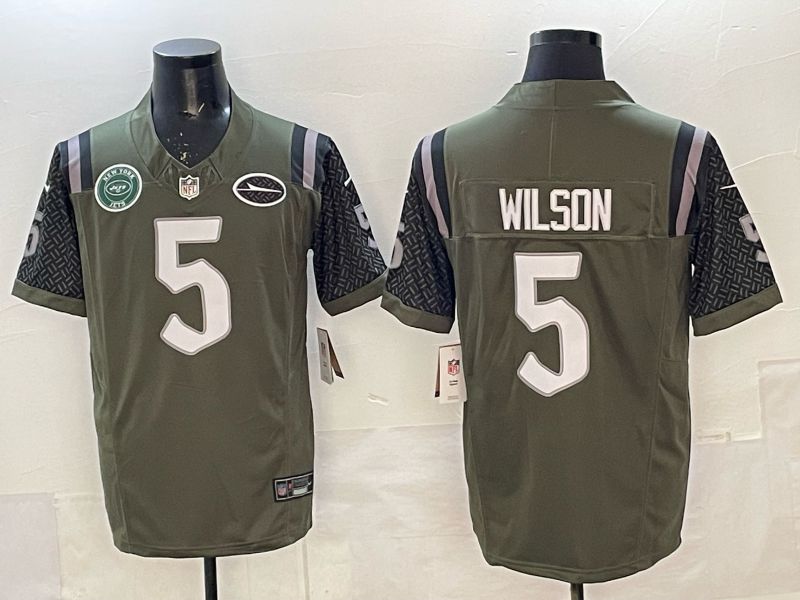 Men 2025 Nike New York Jets #5 Wilson green Throwback Limited NFL Jersey style 002